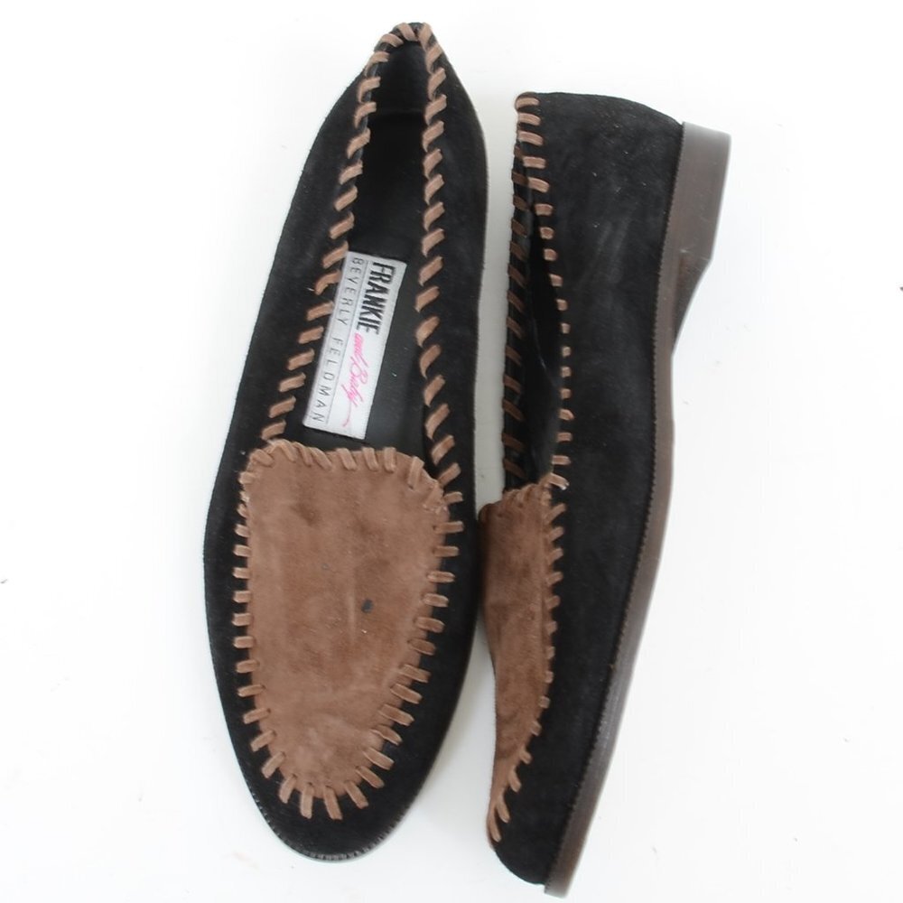 Beverly Feldman Frankie And Baby Two-tone Suede Pointy‎ Toe Slip-on Loafers 8